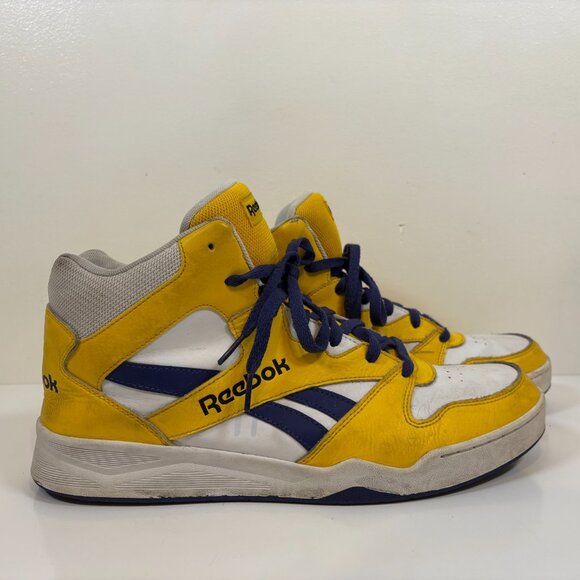 Reebok Royal BB4500 Shoes Mens Size 14 White Yellow Purple High Top Leather - Picture 3 of 8